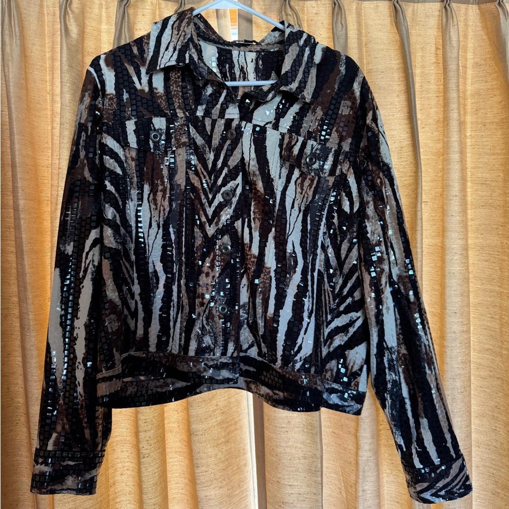 Notations Sequin Button Down Shirt